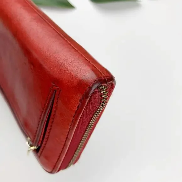 Fossil Red Leather Wallet Zip Around Wristlet Strap - Picture 7 of 8